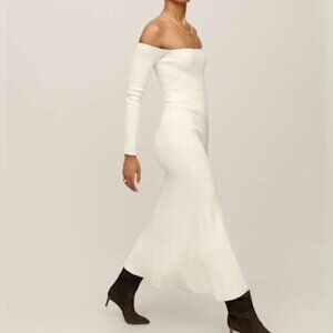 reformation ezra cotton knit mini dress Reformation Ezra Pleated Ribbed Organic Cotton Mini Dress - White